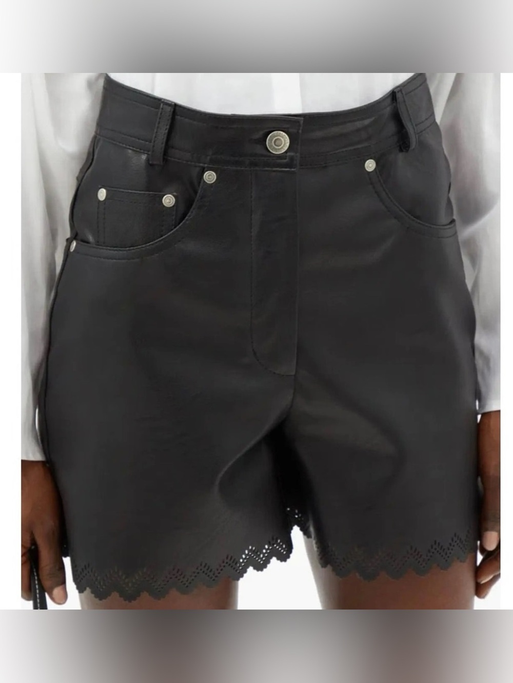 Stella McCartney Maddox High Rise Scalloped Faux Leather Shorts Black size 46